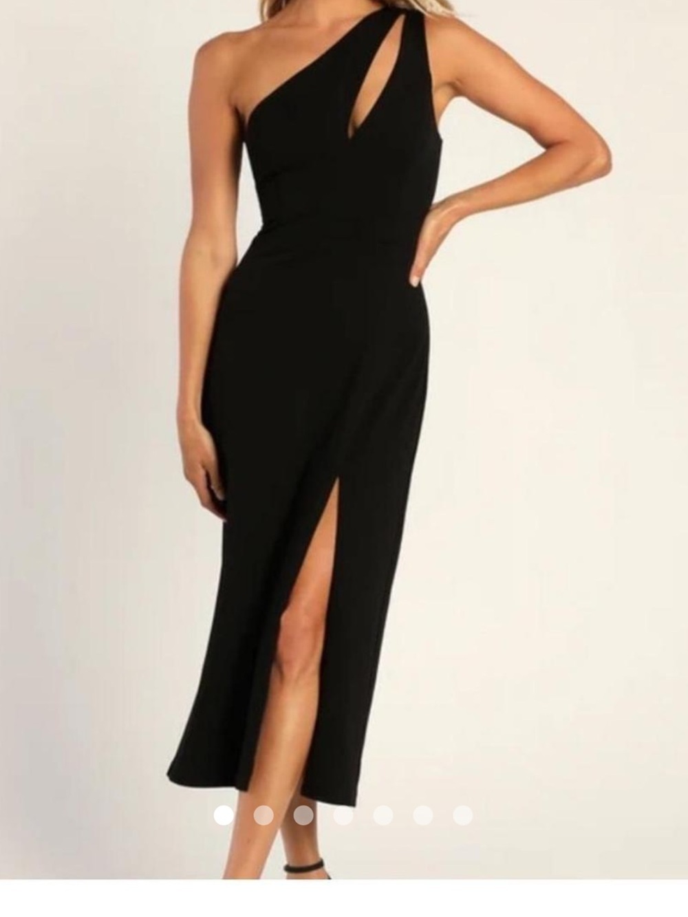 Showpo Black One-Shoulder Midi Dress with Side Slit and Cutout